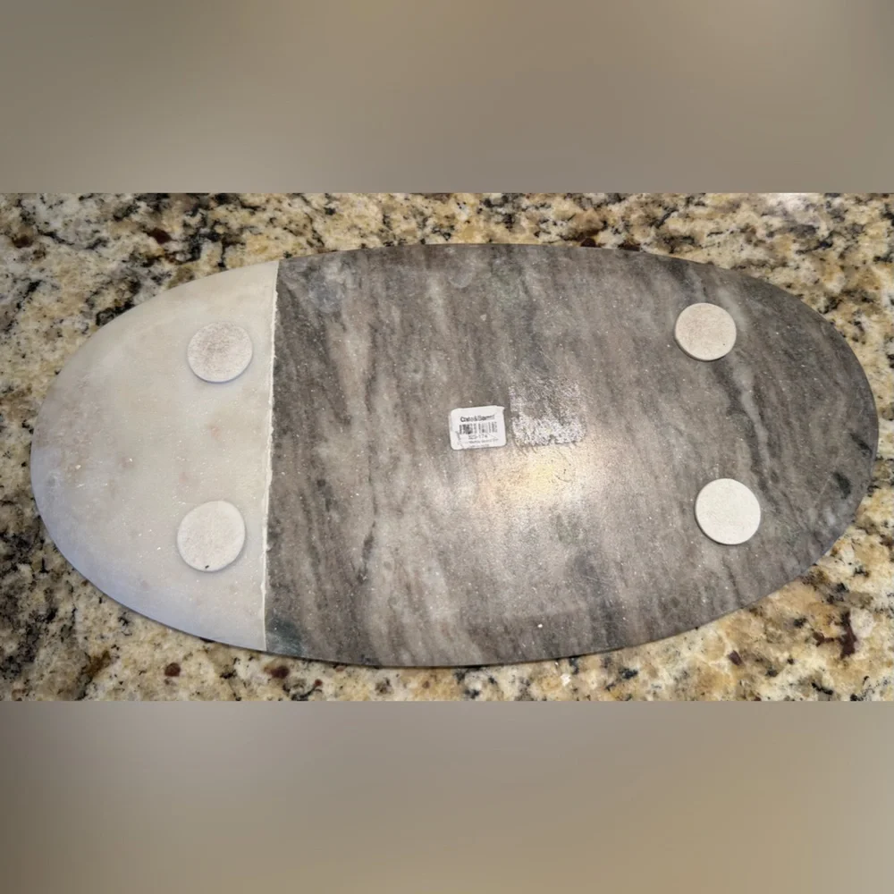 Crate&Barrel Two-Tone White and Gray Marble Cheese Tray